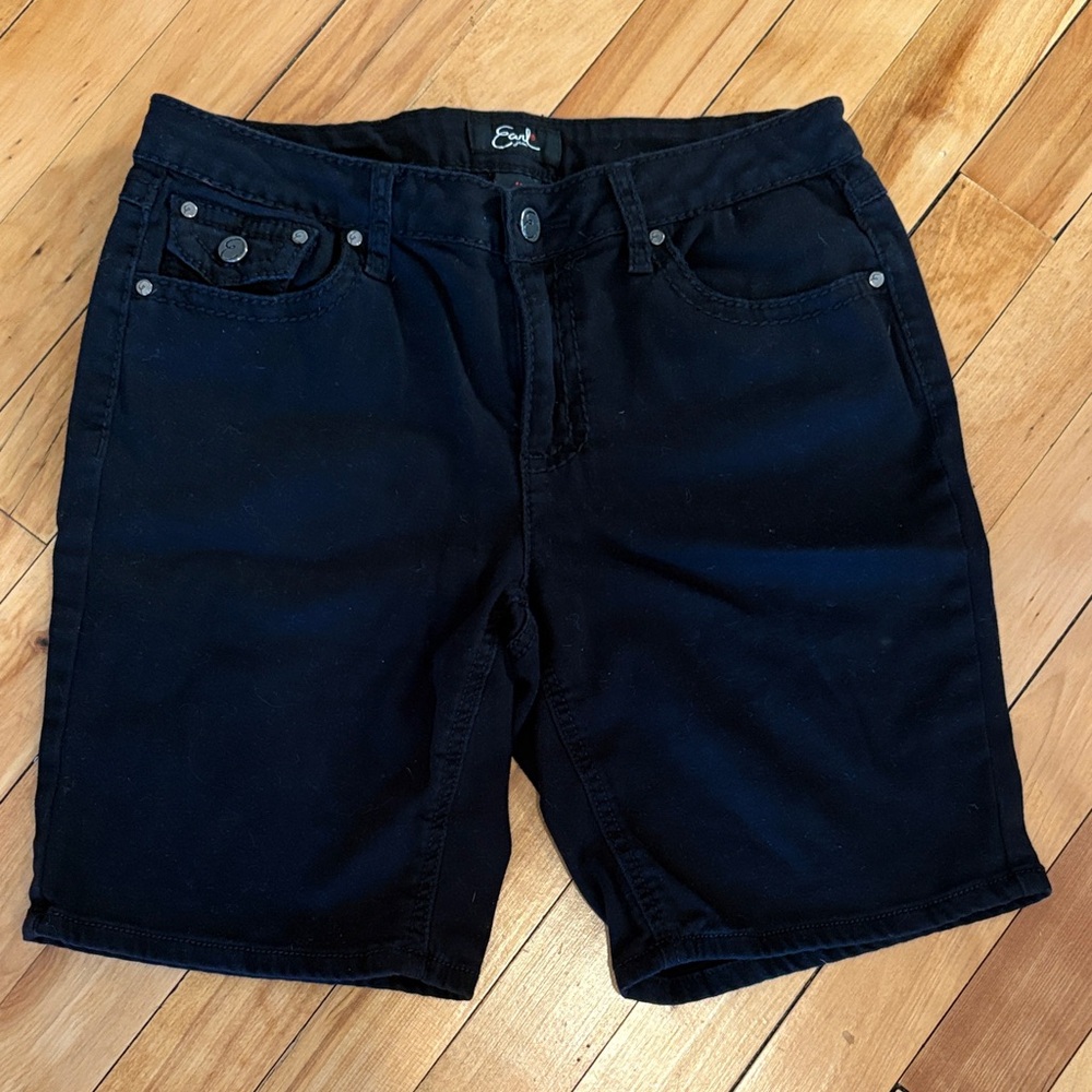 Earl Black Denim Bermuda Shorts Women’s Size 10 | Mid Rise Stretch Shorts